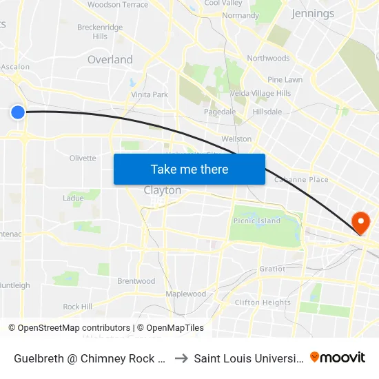 Guelbreth @ Chimney Rock Sb to Saint Louis University map