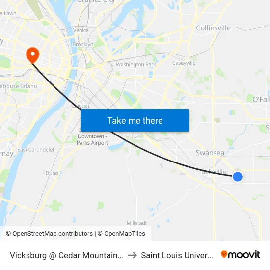 Vicksburg @ Cedar Mountain Eb to Saint Louis University map