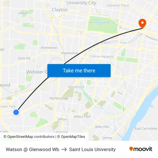 Watson @ Glenwood Wb to Saint Louis University map