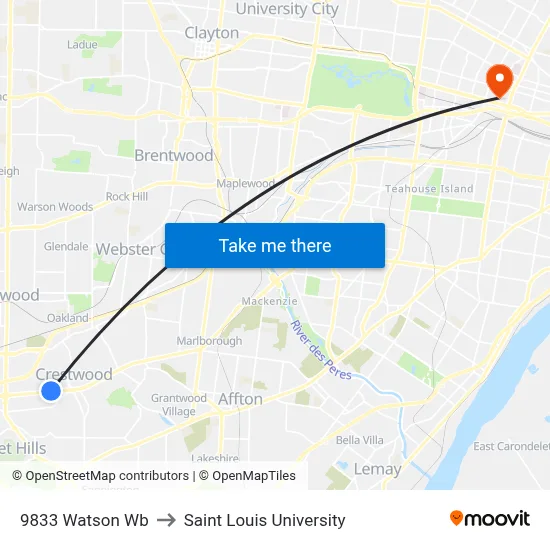 9833 Watson Wb to Saint Louis University map