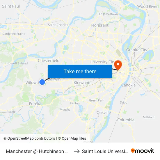 Manchester @ Hutchinson Wb to Saint Louis University map
