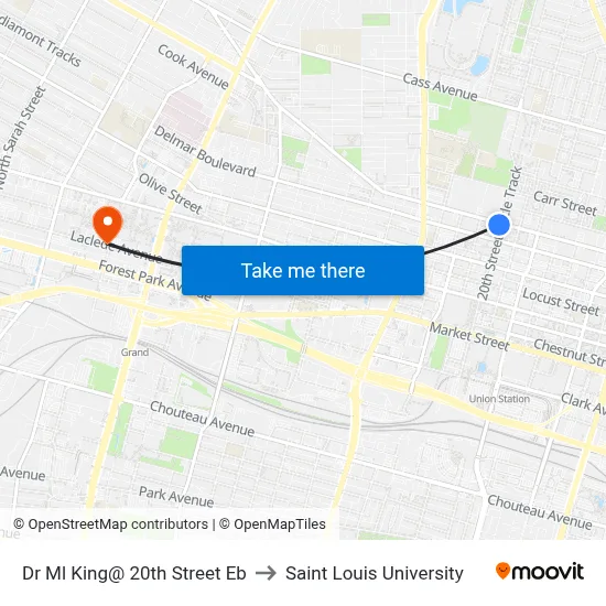 Dr Ml King@ 20th Street Eb to Saint Louis University map