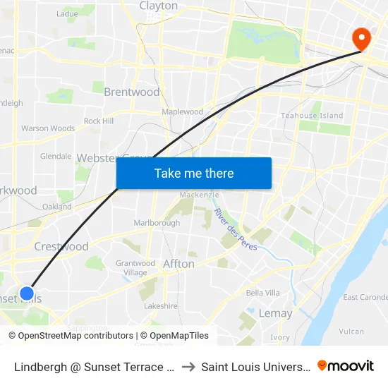 Lindbergh @ Sunset Terrace Nb to Saint Louis University map
