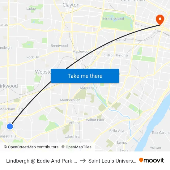 Lindbergh @ Eddie And Park Nb to Saint Louis University map