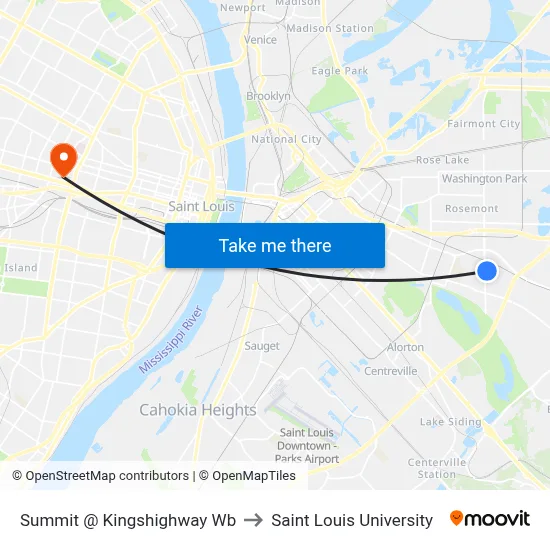 Summit @ Kingshighway Wb to Saint Louis University map