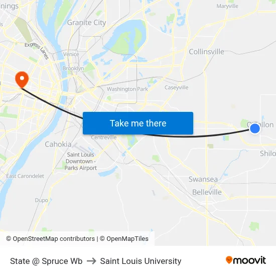 State @ Spruce Wb to Saint Louis University map