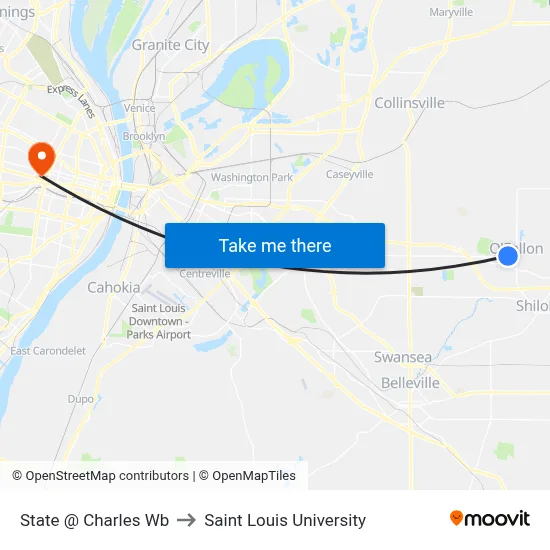 State @ Charles Wb to Saint Louis University map