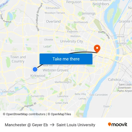 Manchester @ Geyer Eb to Saint Louis University map