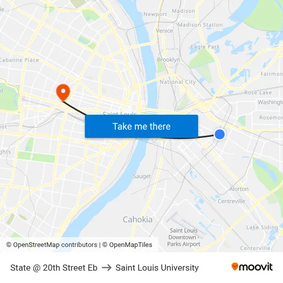 State @ 20th Street Eb to Saint Louis University map