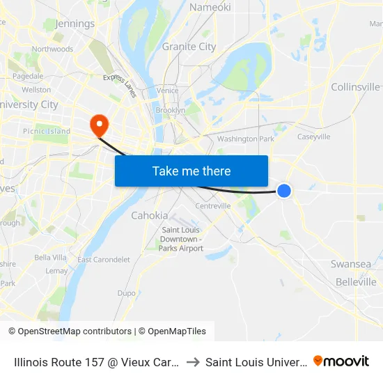 Illinois Route 157 @ Vieux Carre Sb to Saint Louis University map