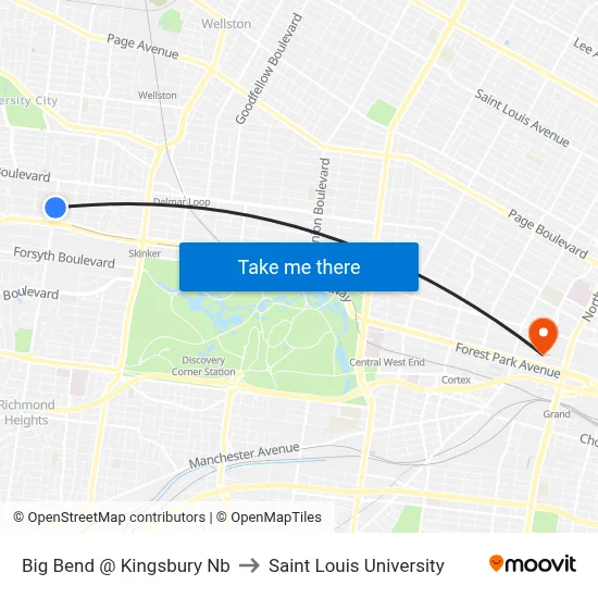 Big Bend @ Kingsbury Nb to Saint Louis University map