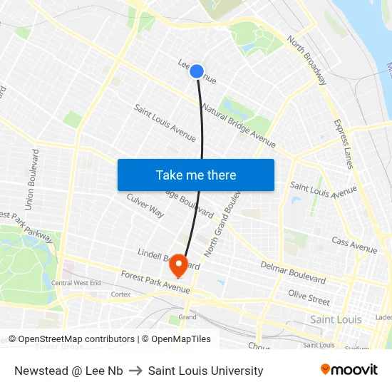 Newstead @ Lee Nb to Saint Louis University map