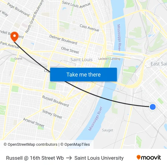 Russell @ 16th Street Wb to Saint Louis University map
