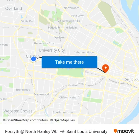 Forsyth @ North Hanley Wb to Saint Louis University map