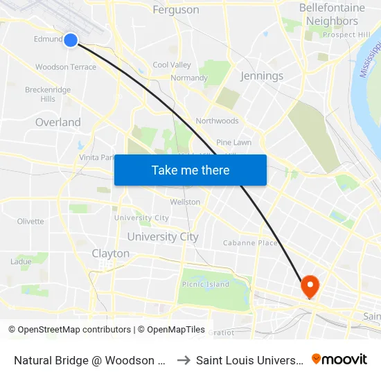 Natural Bridge @ Woodson Wb to Saint Louis University map