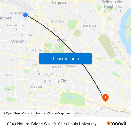 10043 Natural Bridge Wb to Saint Louis University map