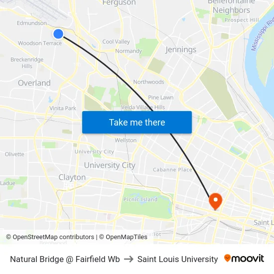 Natural Bridge @ Fairfield Wb to Saint Louis University map