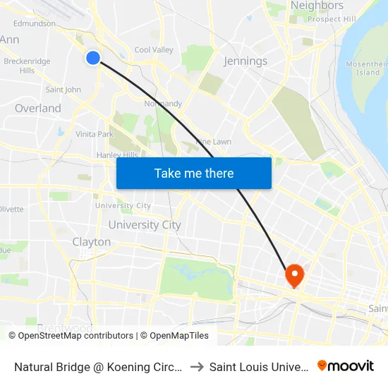 Natural Bridge @ Koening Circle Wb to Saint Louis University map