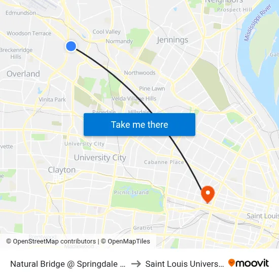 Natural Bridge @ Springdale Wb to Saint Louis University map