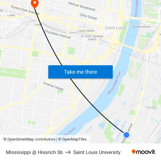 Mississippi @ Hissrich Sb to Saint Louis University map