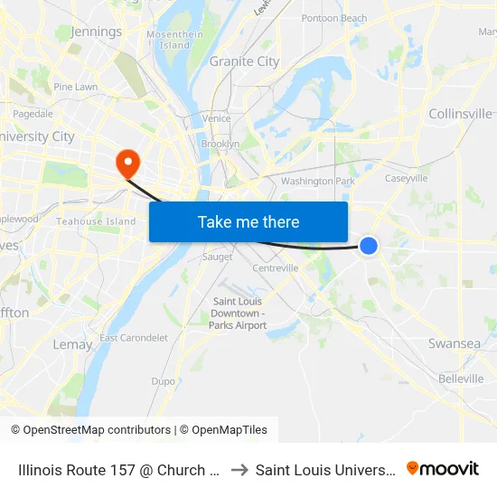 Illinois Route 157 @ Church Sb to Saint Louis University map