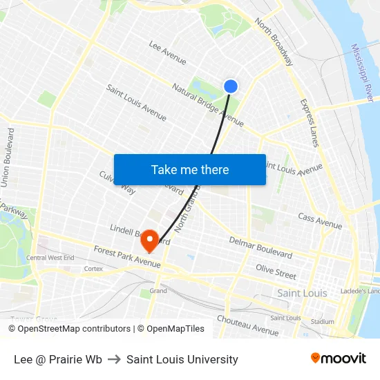 Lee @ Prairie Wb to Saint Louis University map