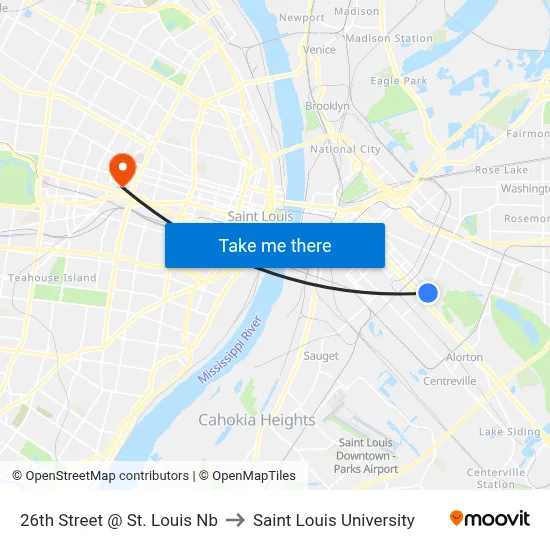 26th Street @ St. Louis Nb to Saint Louis University map