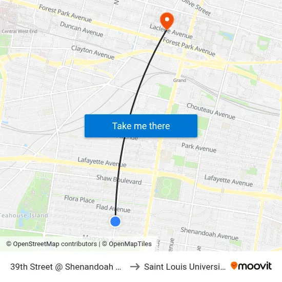 39th Street @ Shenandoah Nb to Saint Louis University map