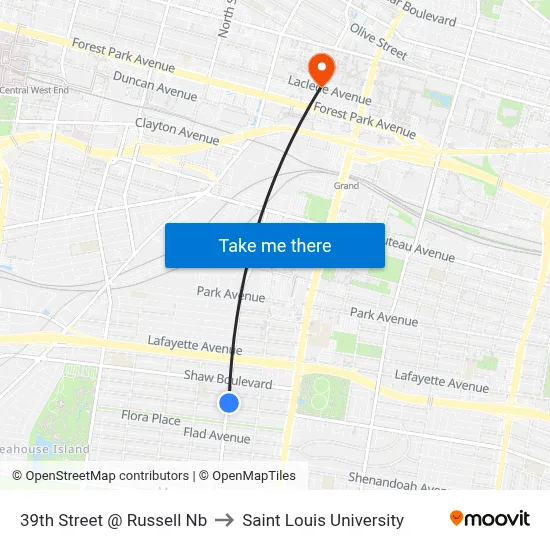 39th Street @ Russell Nb to Saint Louis University map