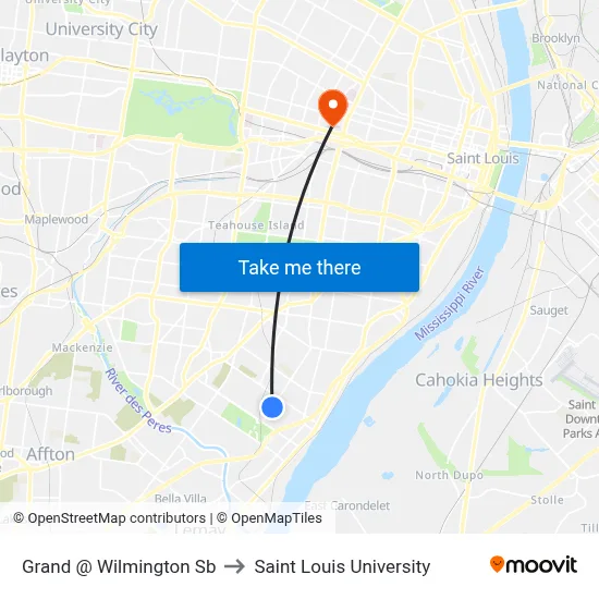 Grand @ Wilmington Sb to Saint Louis University map