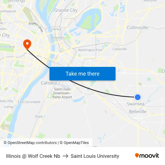 Illinois @ Wolf Creek Nb to Saint Louis University map