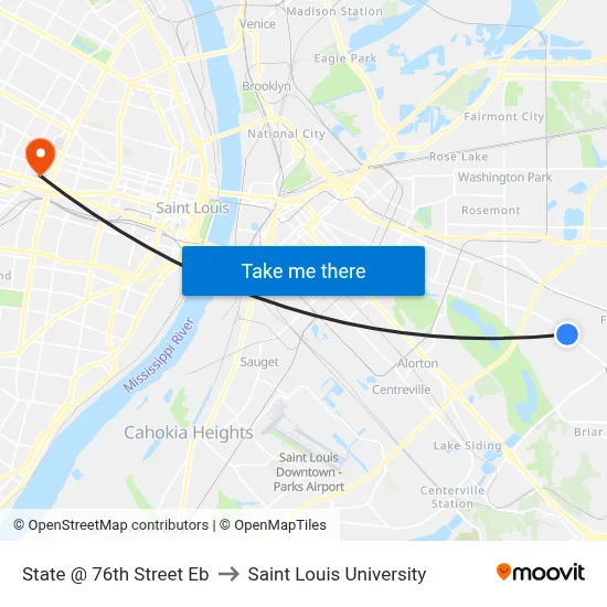 State @ 76th Street Eb to Saint Louis University map