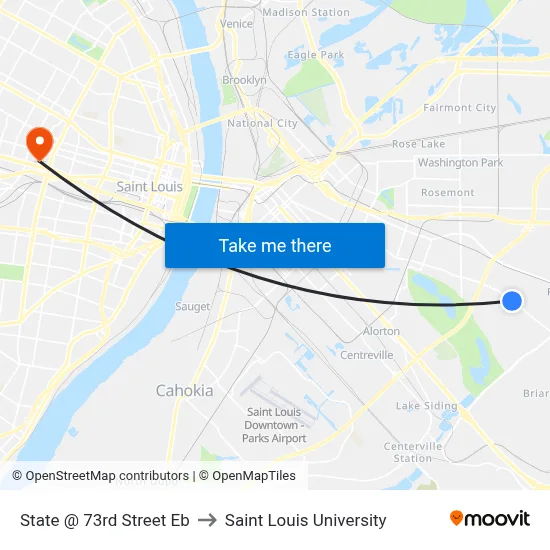 State @ 73rd Street Eb to Saint Louis University map