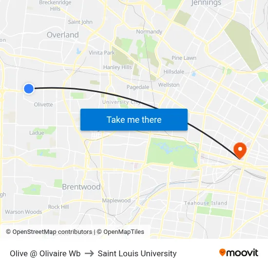 Olive @ Olivaire Wb to Saint Louis University map