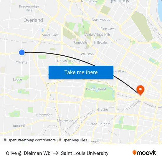 Olive @ Dielman Wb to Saint Louis University map