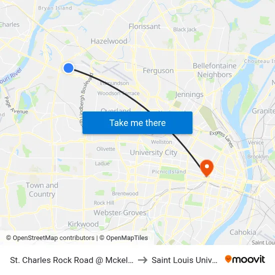 St. Charles Rock Road @ Mckelvey Wb to Saint Louis University map