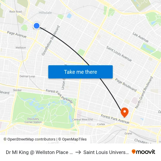 Dr Ml King @ Wellston Place Eb to Saint Louis University map