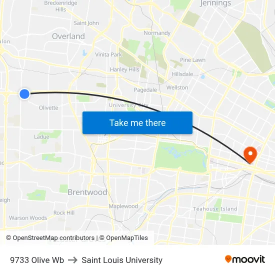 9733 Olive Wb to Saint Louis University map