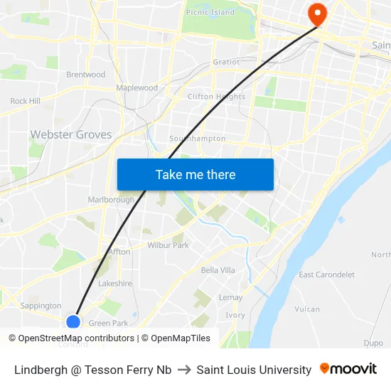 Lindbergh @ Tesson Ferry Nb to Saint Louis University map