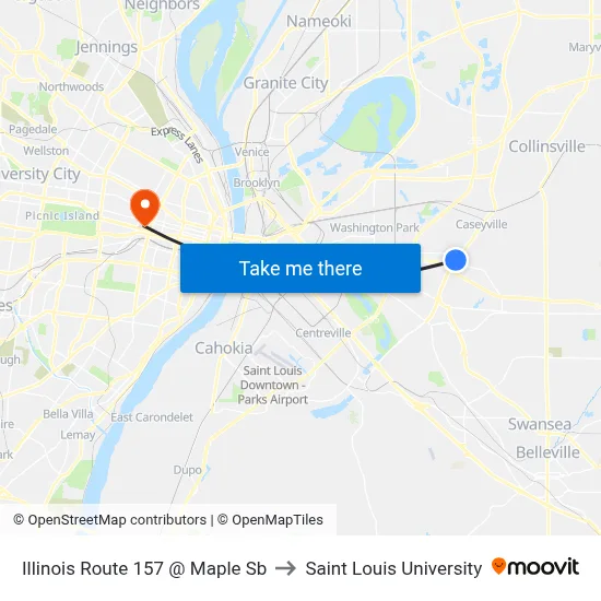 Illinois Route 157 @ Maple Sb to Saint Louis University map