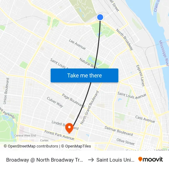 Broadway @ North Broadway Transit Ctr Sb to Saint Louis University map