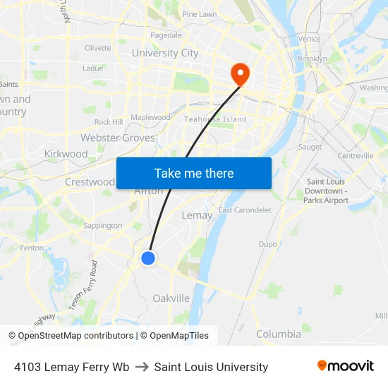 4103 Lemay Ferry Wb to Saint Louis University map