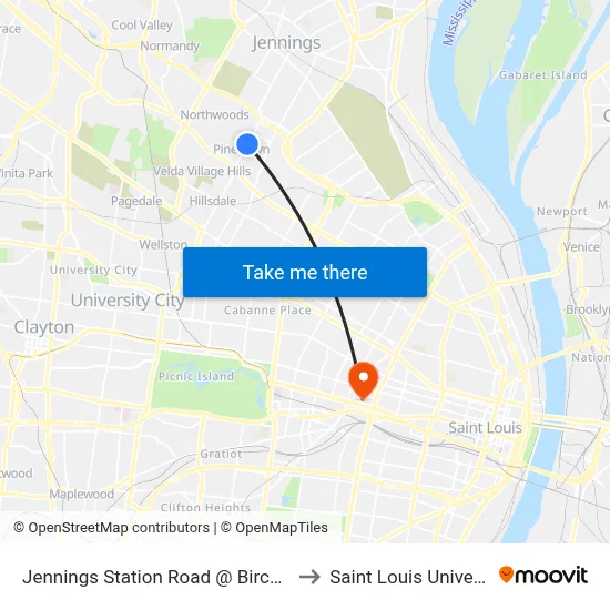 Jennings Station Road @ Bircher Sb to Saint Louis University map