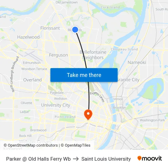 Parker @ Old Halls Ferry Wb to Saint Louis University map