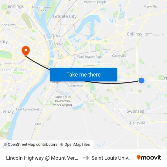 Lincoln Highway @ Mount Vernon Wb to Saint Louis University map