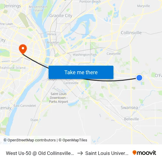 West Us-50 @ Old Collinsville Wb to Saint Louis University map