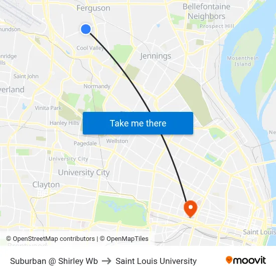 Suburban @ Shirley Wb to Saint Louis University map