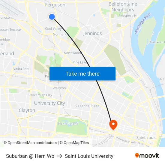 Suburban @ Hern Wb to Saint Louis University map