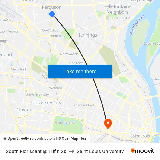 South Florissant @ Tiffin Sb to Saint Louis University map