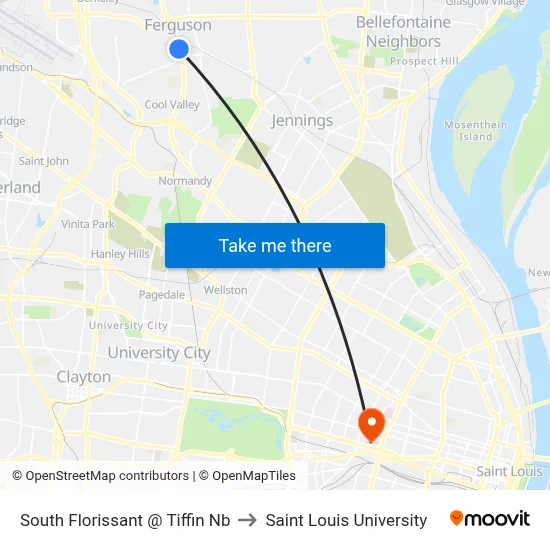 South Florissant @ Tiffin Nb to Saint Louis University map